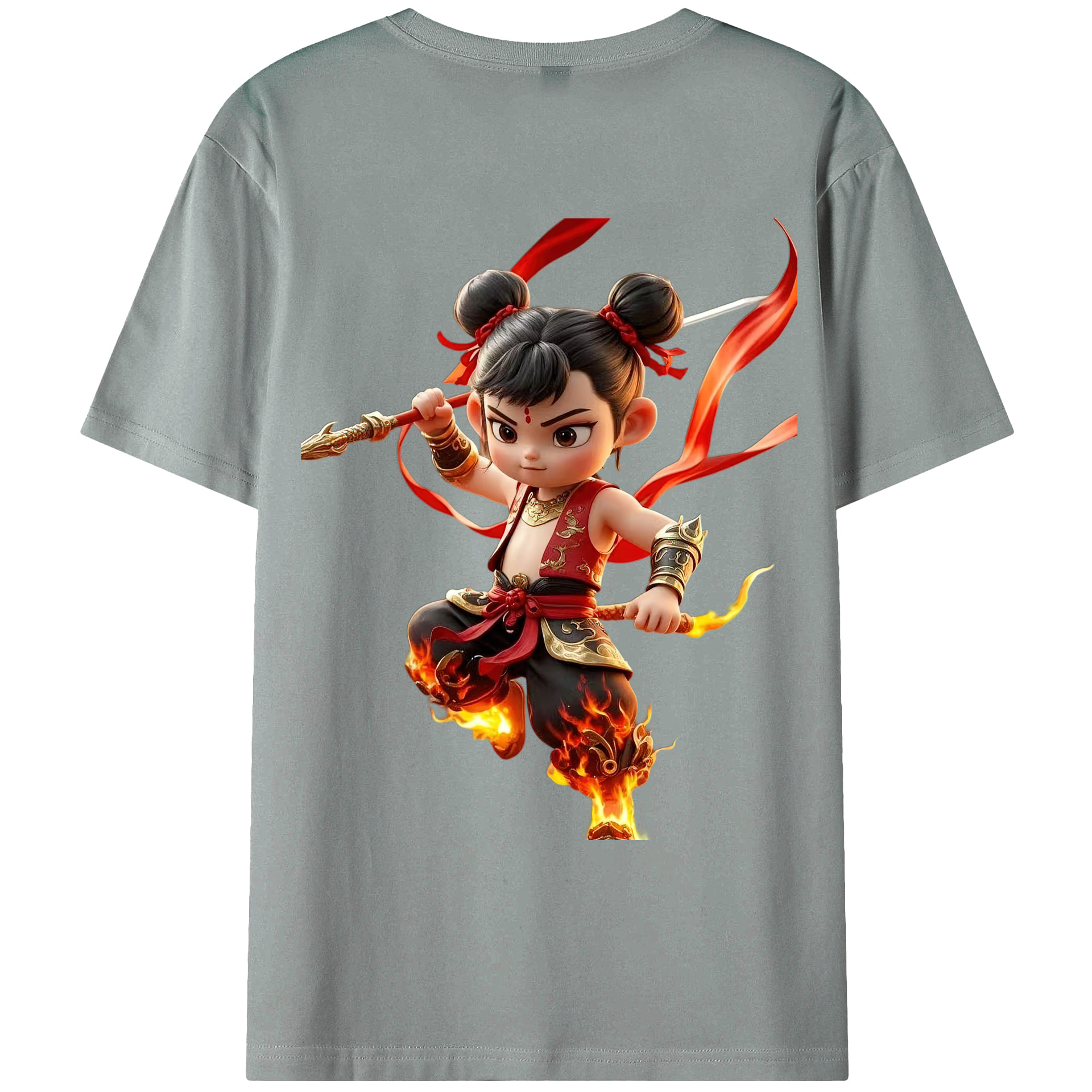 （画像用） Ne Zha 2 ナタ 魔童の大暴れ 綿100％ メンズ半袖Tシャツ（バックプリント） 通気性